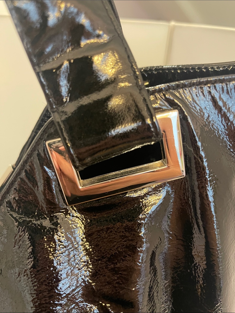 Kooba Patent Black Tote with Silver Trim Accents - Picture 3 of 10